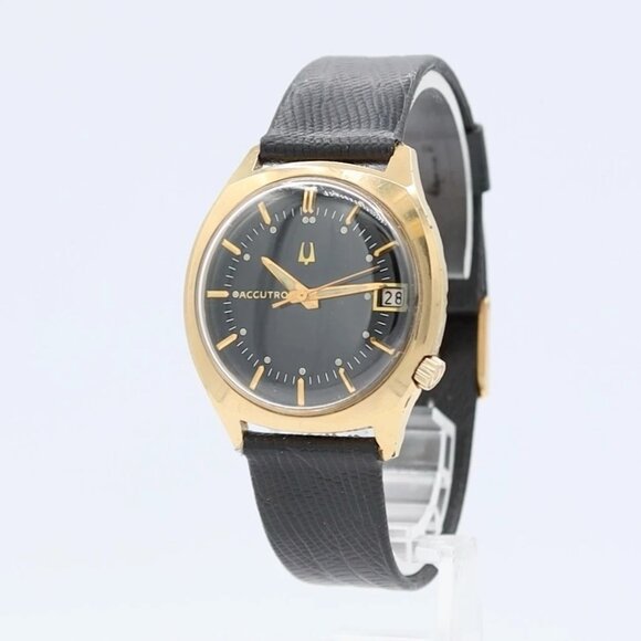 Vintage 34mm Accutron Black Dial Men's Tuning Fork Wristwatch 218 USA 10k RGP - Picture 2 of 5